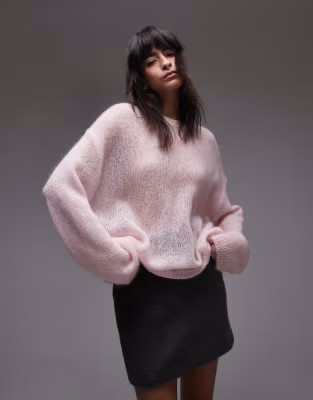 ARKET sheer mohair and wool blend knit sweater in light pink | ASOS | ASOS (Global)