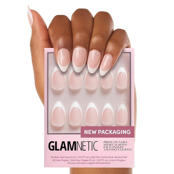Glamnetic Press On Nails - Ma Damn | French Tip , UV Finish Short Pointed Almond Shape, Reusable ... | Amazon (US)