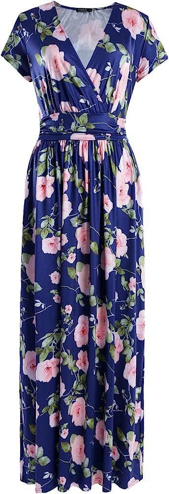 Women's V-Neck Pattern Pocket Maxi Long Dress | Amazon (US)