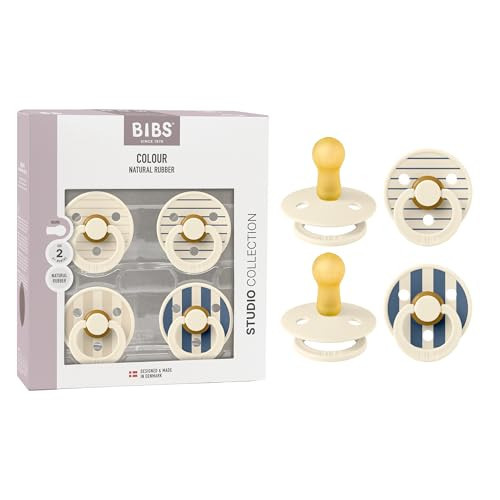 BIBS Studio Pacifier 4-Pack, BPA Free Pacifiers, Round Nipple. Natural Rubber Latex, Made in Denmark, Size 2 (6-18 Months), Ivory | Amazon (US)