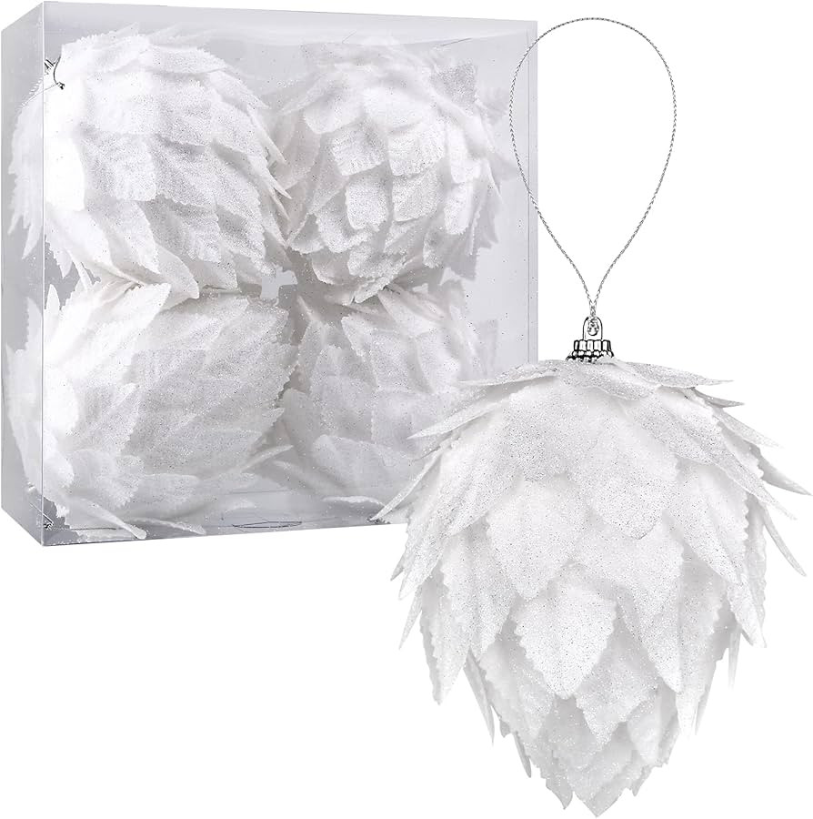 Christmas Ball Ornaments, 4pc Set Christmas Tree Decoration White Pinecone Ball Home Decoration W... | Amazon (US)