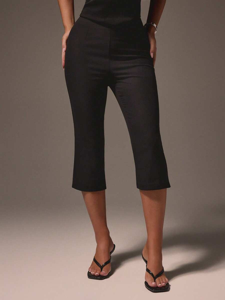 MISSGUIDED High Waisted Cropped Capri Trousers Straight Leg Black Office Business Casual Work Pan... | SHEIN