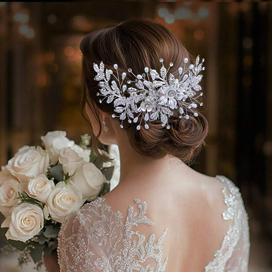 1 Peça Tiara de Noiva Estilo Europeu e Americano com Decoração Floral de Pérolas Falsas e Cri... | SHEIN