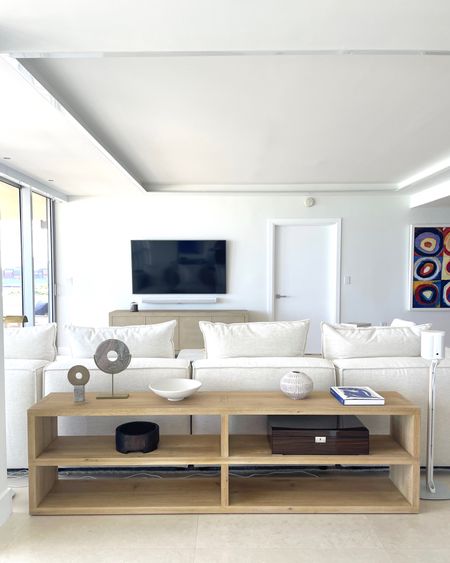 Neutral living room, living room decor, sofa console, white sofa, wood decor, McGee, minimalist decor, tv console 

#LTKhome #LTKFind