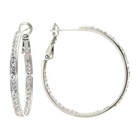 Sparkle Allure Womens Crystal 33mm Hoop Earrings, One Size, Silver | JCPenney