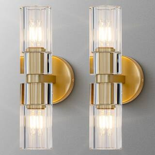 Gleam Flare 13 in. 2 Light Gold Wall Sconce with K9 Crystal Lampshade, Luxury Wall Light for Bedr... | The Home Depot