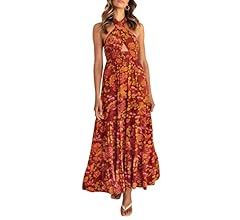 ZESICA Women's Summer Crossover Halter Neck Sleeveless Plaid Cut Out Backless Flowy A Line Maxi Dres | Amazon (US)