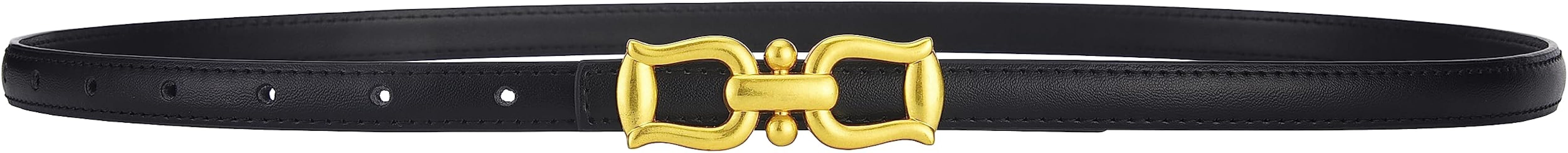 Womens Belts for Jeans, Womens Skinny Leather Belt Thin Waist Dresses Belt for Pants in Gold Buck... | Amazon (US)