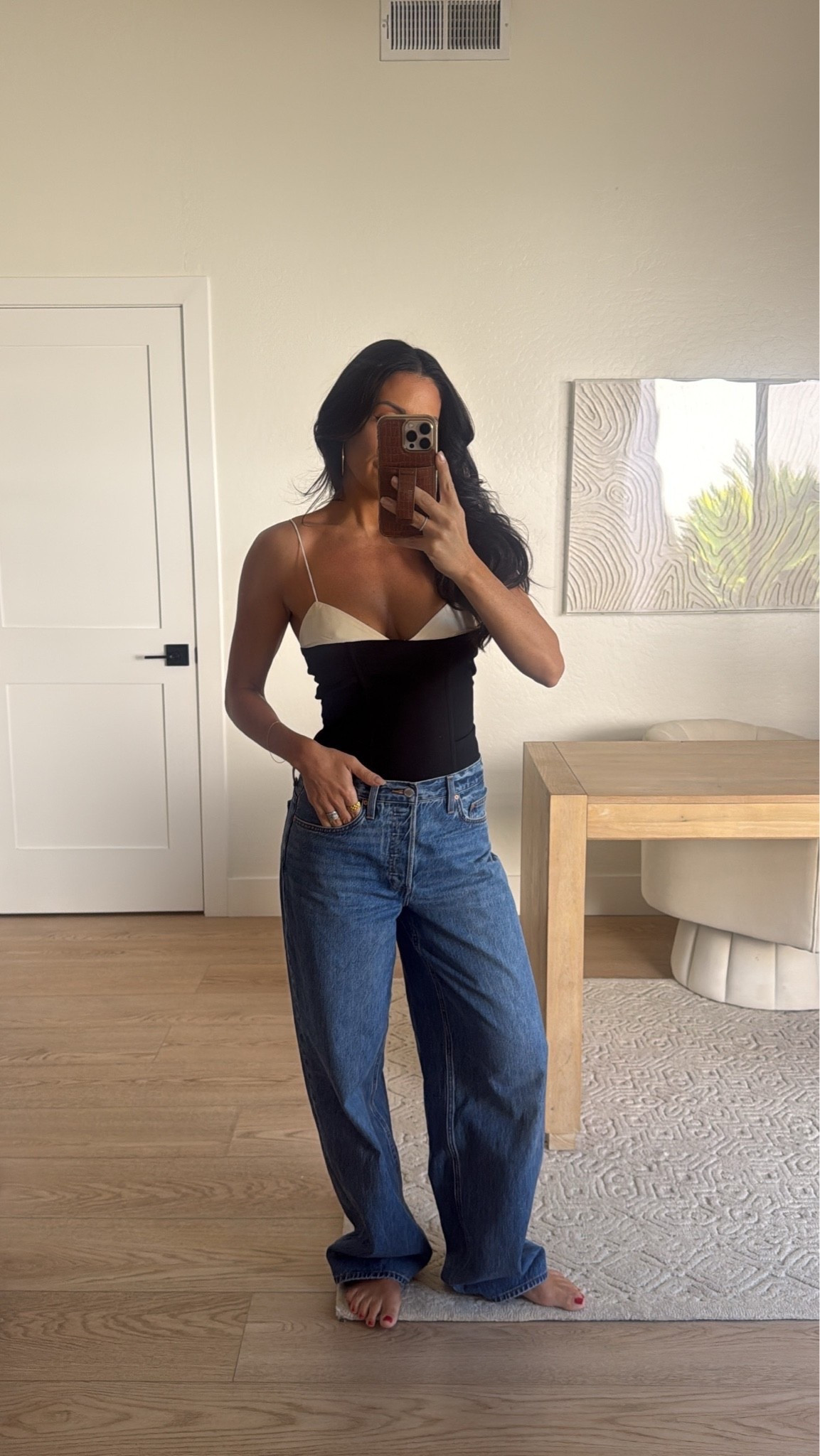 Casual outfit of the day! 
Size 2 camo top 
Size 25 baggy low rise @Aritzia jeans 

Women’s jeans, denim, date night outfit, fall outfits, Nicky schmaderer 

#LTKgrwm #LTKdayinmylife #LTKootd