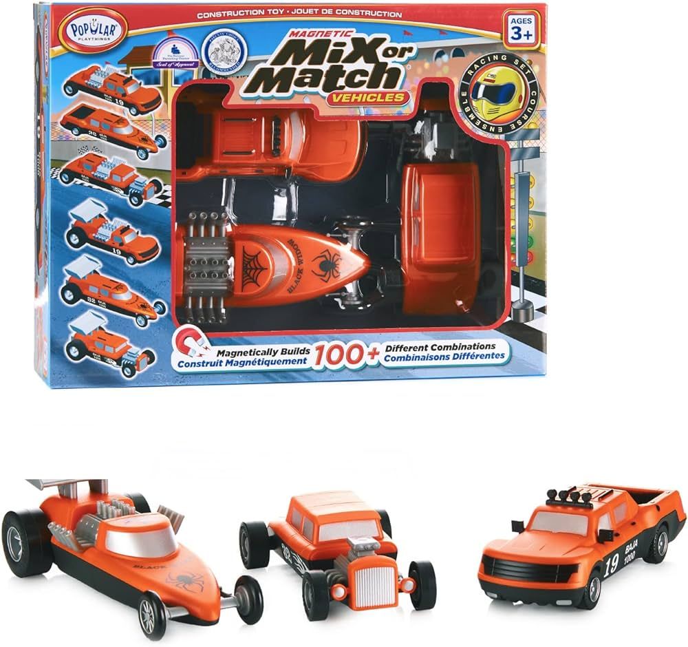 POPULAR PLAYTHINGS Mix or Match Vehicles, Magnetic Toy Play Set, Race Cars | Amazon (US)