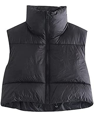 AIWUFLY Women's Winter Crop Vest Lightweight Sleeveless Zip Up Stand Collar Puffer Down Vest | Amazon (US)
