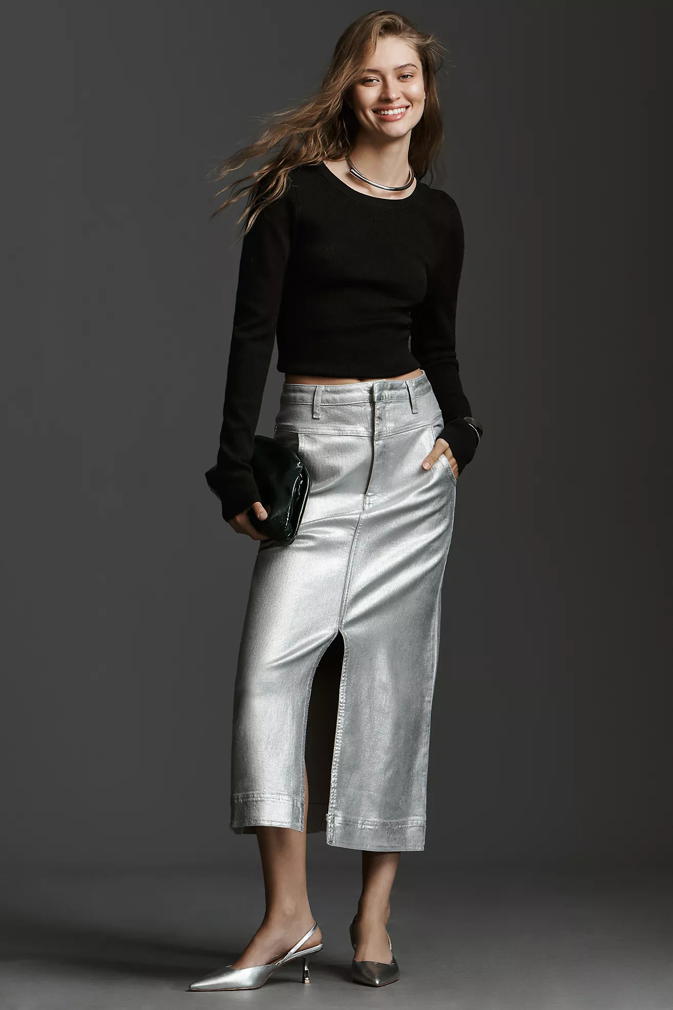 Pilcro Structured Column Midi Skirt | Anthropologie (US)