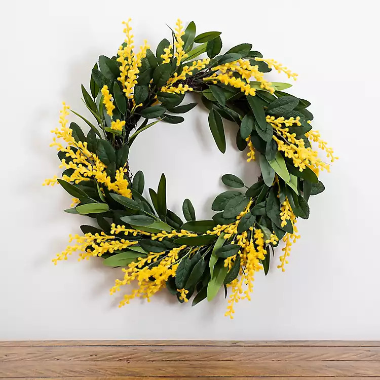 New!Yellow Mimosa and Greenery Wreath | Kirkland's Home