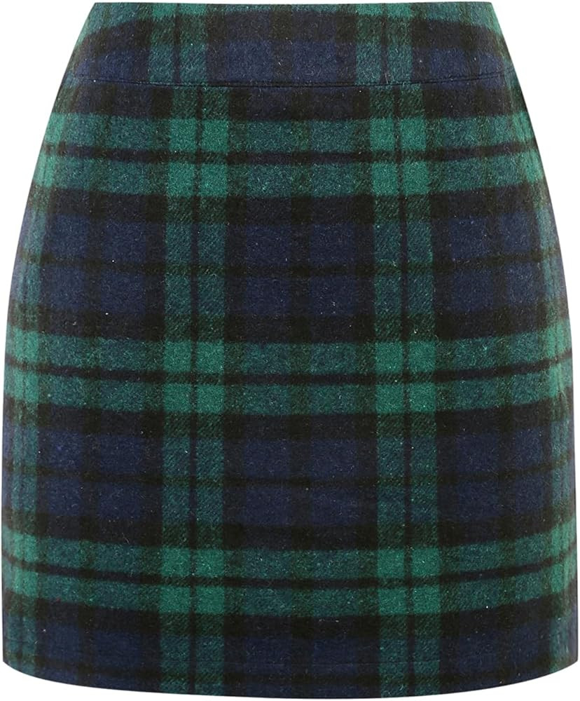 IDEALSANXUN Womens Wool Plaid Mini Skirt Fall Winter High Elastic Waist Short Pencil Skirt | Amazon (US)