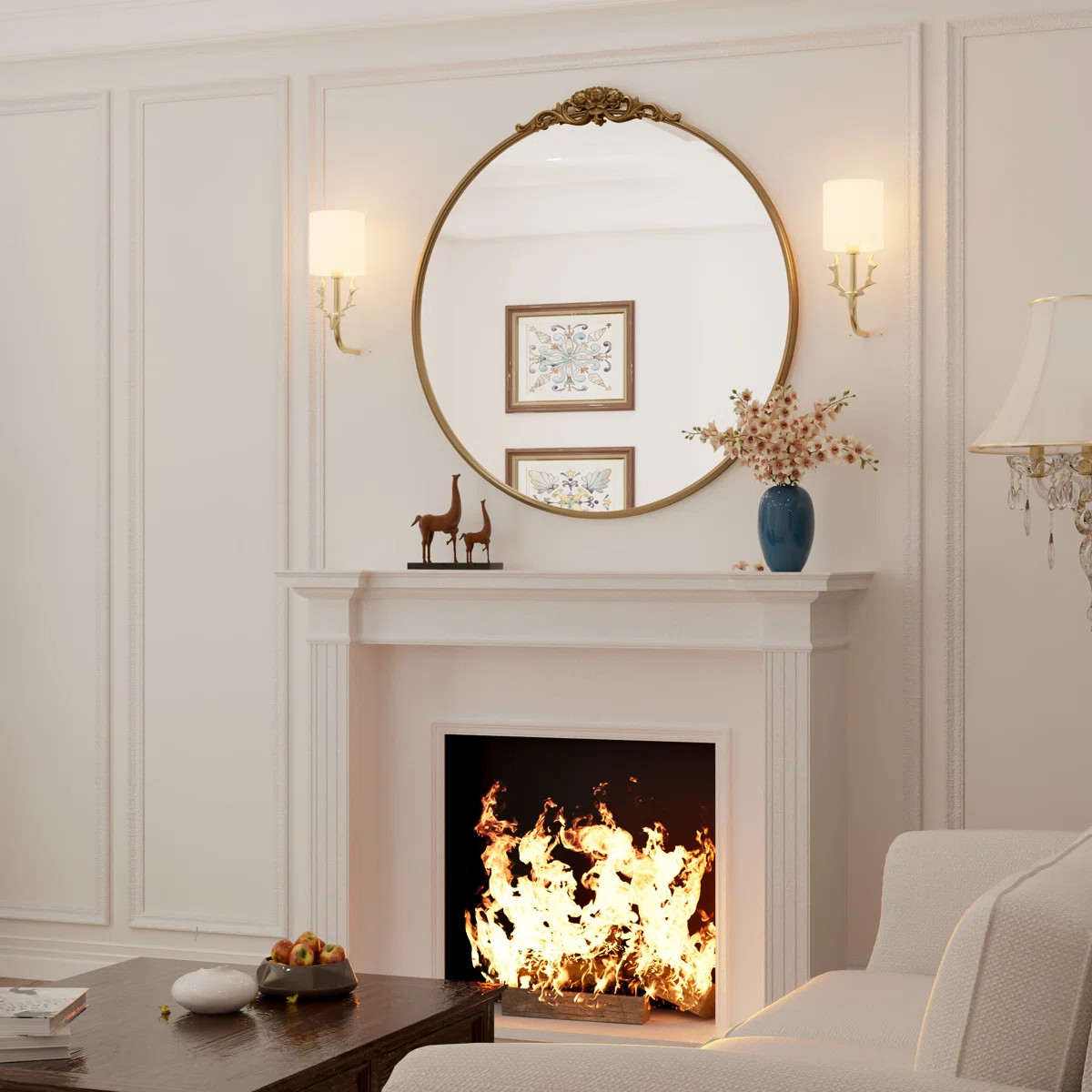 Stourbirdge Vintage Round Wall Mirror, Decorative Accent Mirror with 1.2" Iron Frame for Christma... | Wayfair North America