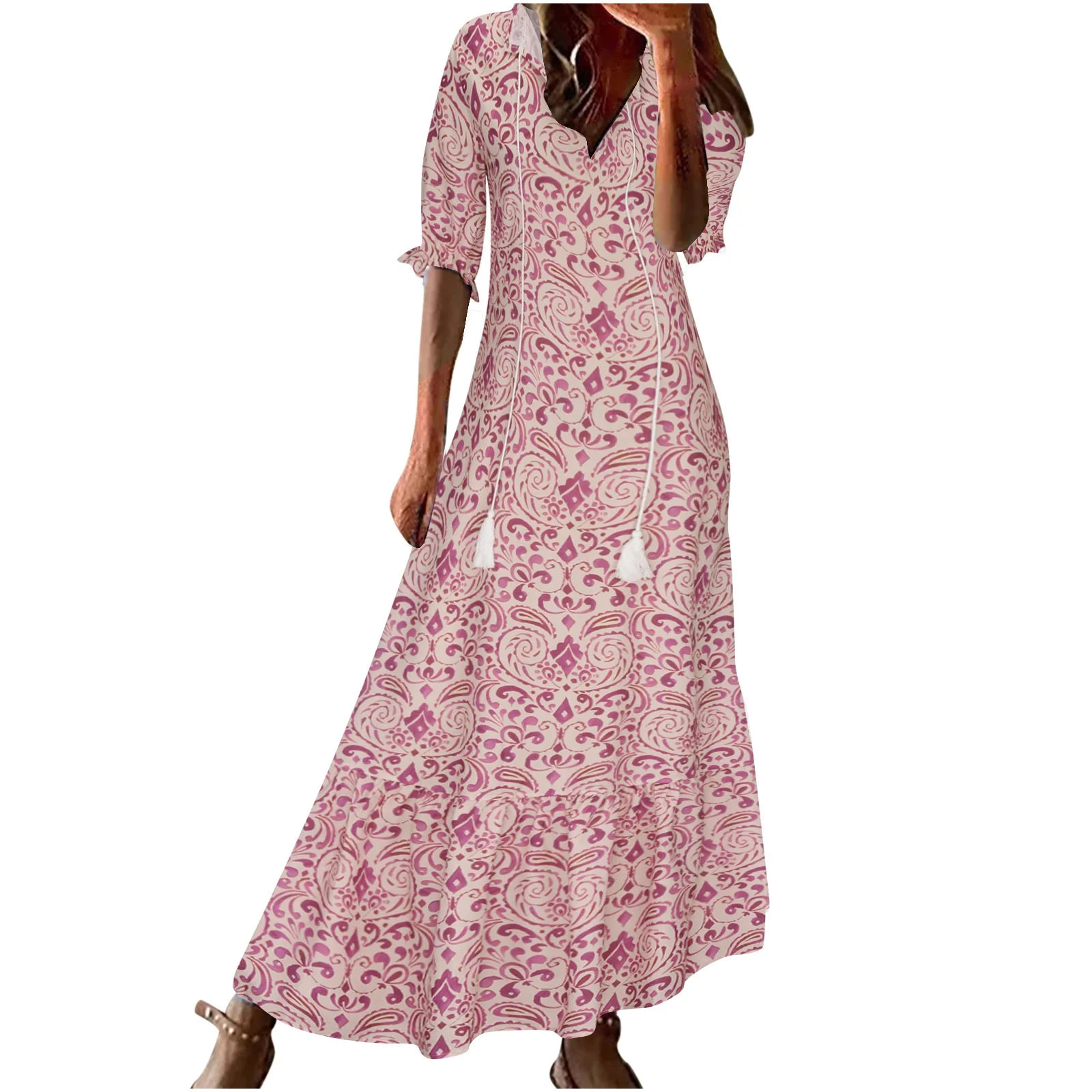 ZZwxWA Maxi Dresses for Women Elbow-Length V-Neck Geometric Print Summer Long Dress Plus Size Loo... | Walmart (US)