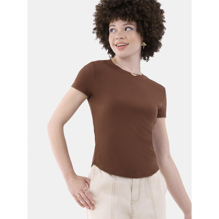 No Boundaries Crewneck Tee with Short Sleeves, Women’s - Walmart.com | Walmart (US)