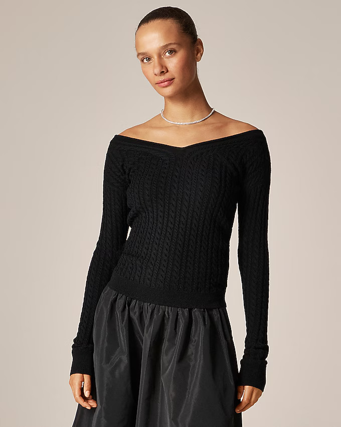 Cable-knit wide V-neck sweater in merino wool | J. Crew US