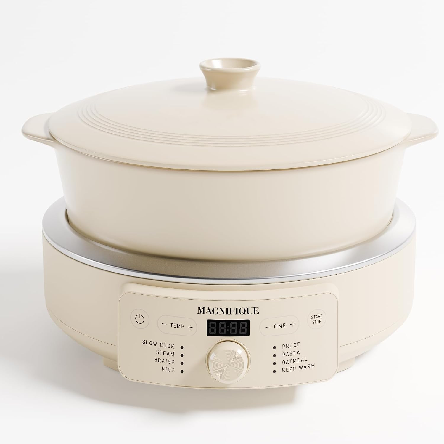 4.5 Quart Slow Cooker, 8-in-1 Casserole Programmable Round Multi-Cooker, Non-Toxic Clay pot Slow Cooker for Rice, Pasta, Steam & Proof, Oven Safe Pot to 500°F, Oatmeal | Amazon (US)