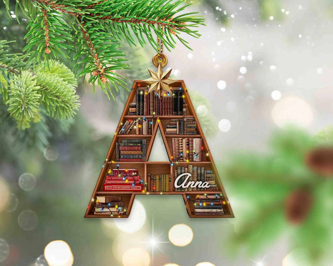 Custom Name Christmas Book Tree Ornament, Personalized Letter Name Ornament, Bookish Ornament, Ch... | Etsy (US)