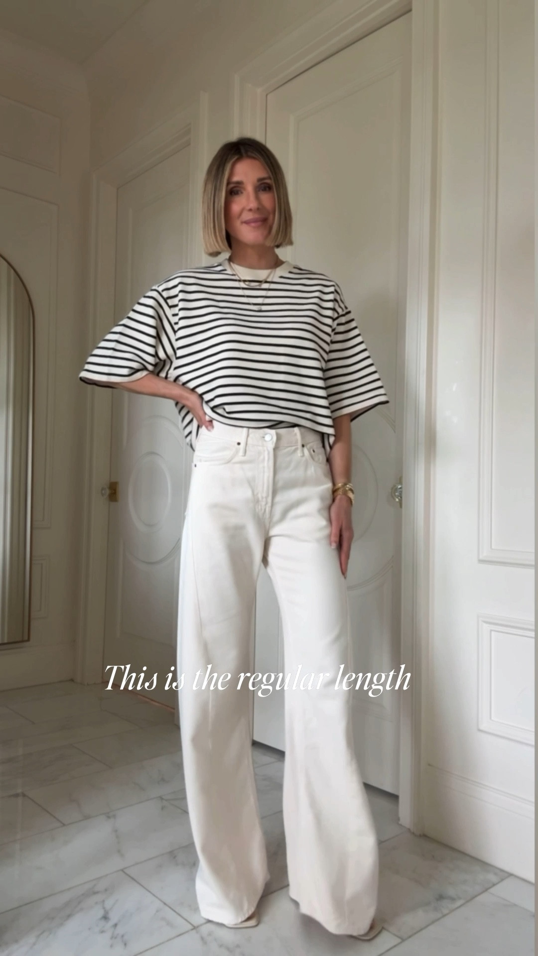 One of my favorite pairs of wide leg jeans back in stock! Showing you both the regular and petite length of me - I'm 5'7 for reference. 

#LTKMothersDay