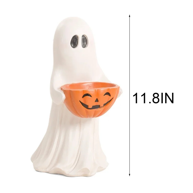 11.8 inch Outdoor White Safe Ghost with Jack-o'-Lantern Bowl, Safe Halloween Ghost Figurine With ... | Walmart (US)