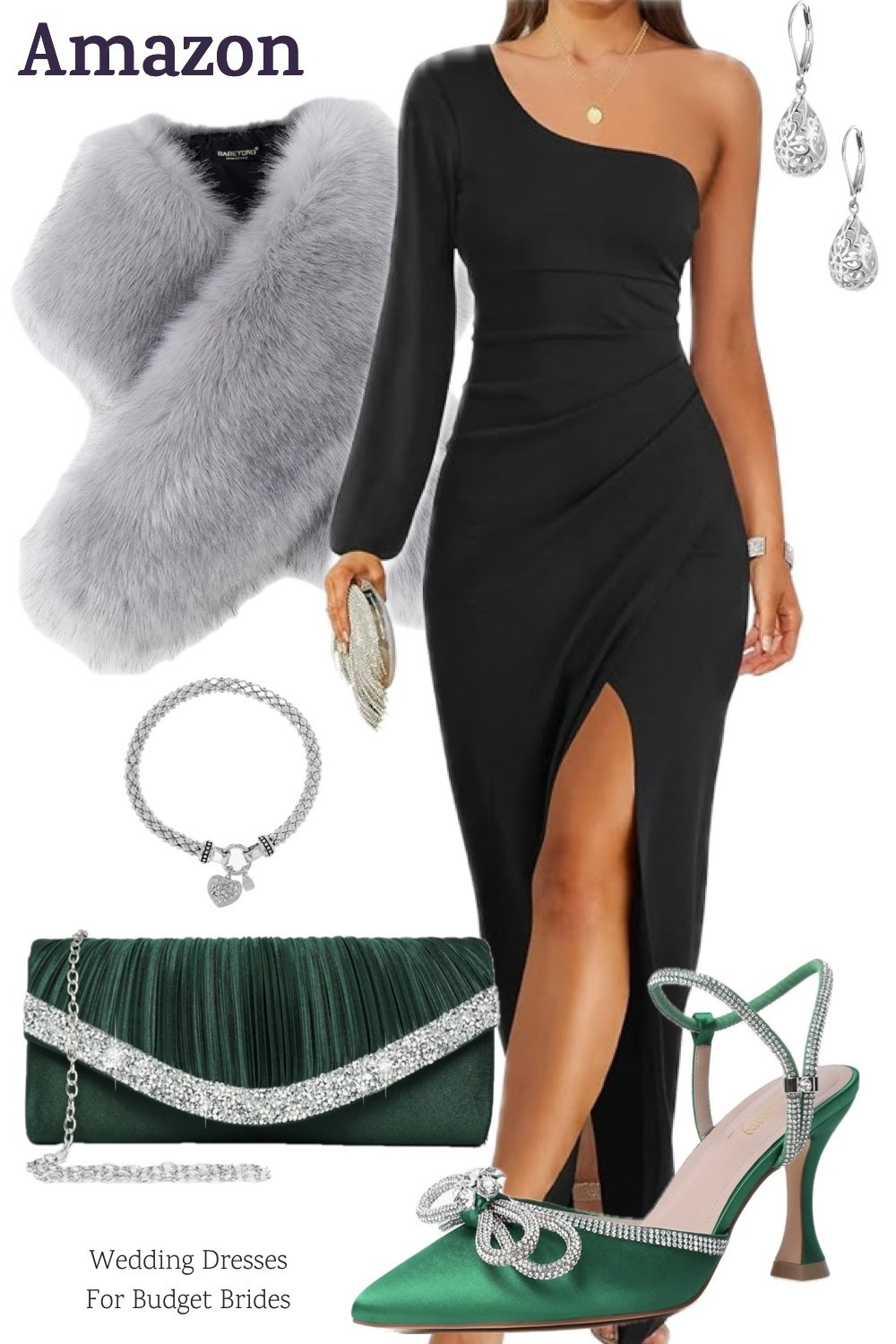 Winter wedding black, silver, and green guest formal outfit idea. All on Amazon and under $100. 

#LTKWedding #LTKFindsUnder50 #LTKFindsUnder100