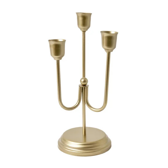 Home Decor Collection 3-Arm Gold Taper Candle Holder –  9" | Walmart (US)