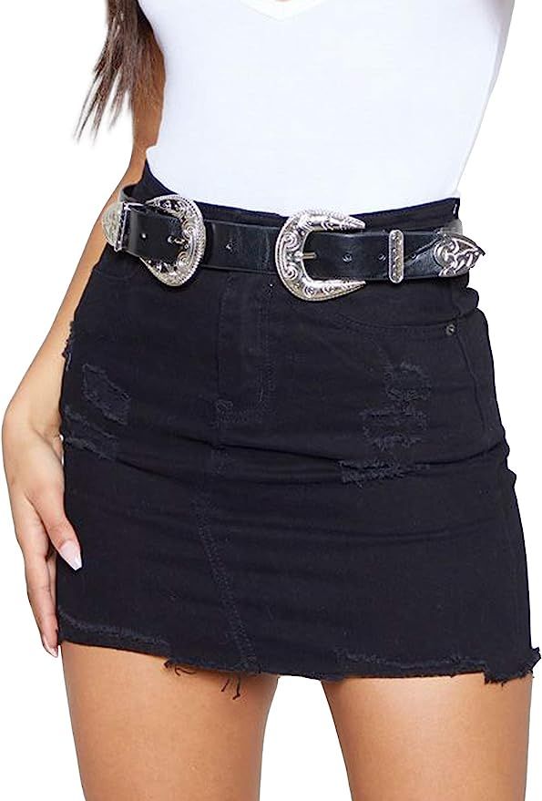 Just Quella Women's High Waisted Jean Skirt Fringed Slim Fit Denim Mini Skirt | Amazon (US)