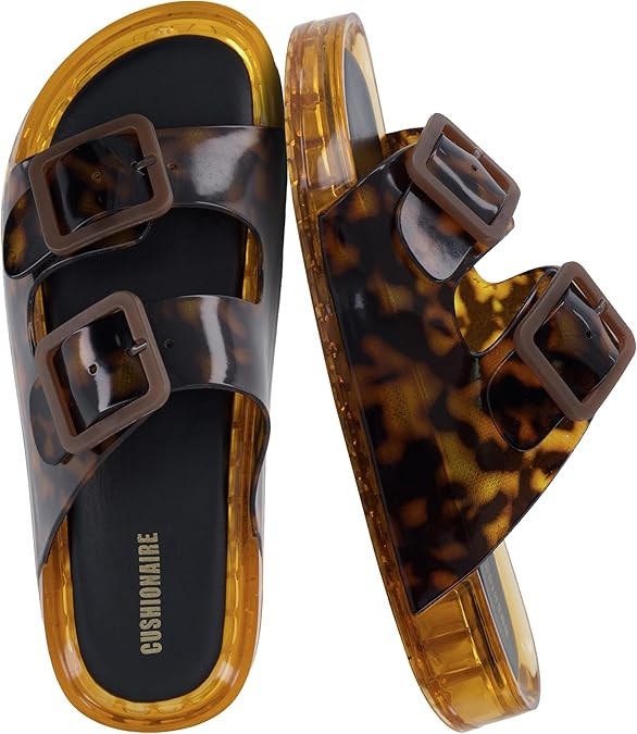 CUSHIONAIRE Pool Slides for Women Water Resistant Double Buckle Adjustable Slip-On Womens Sandals... | Amazon (US)