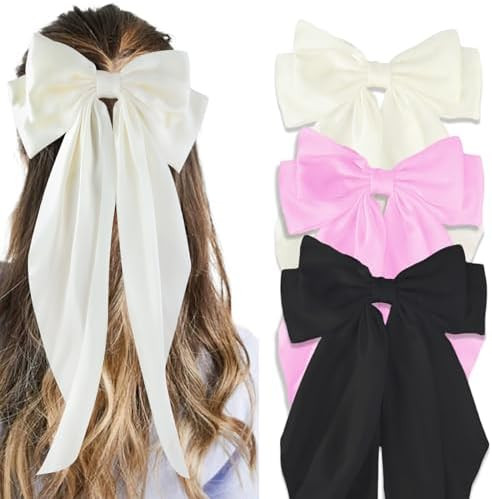 Canitor Hair Bows for Women Silky Satin Hair Ribbon Hair Barrettes Clip Oversized Long Tail Pink ... | Amazon (US)