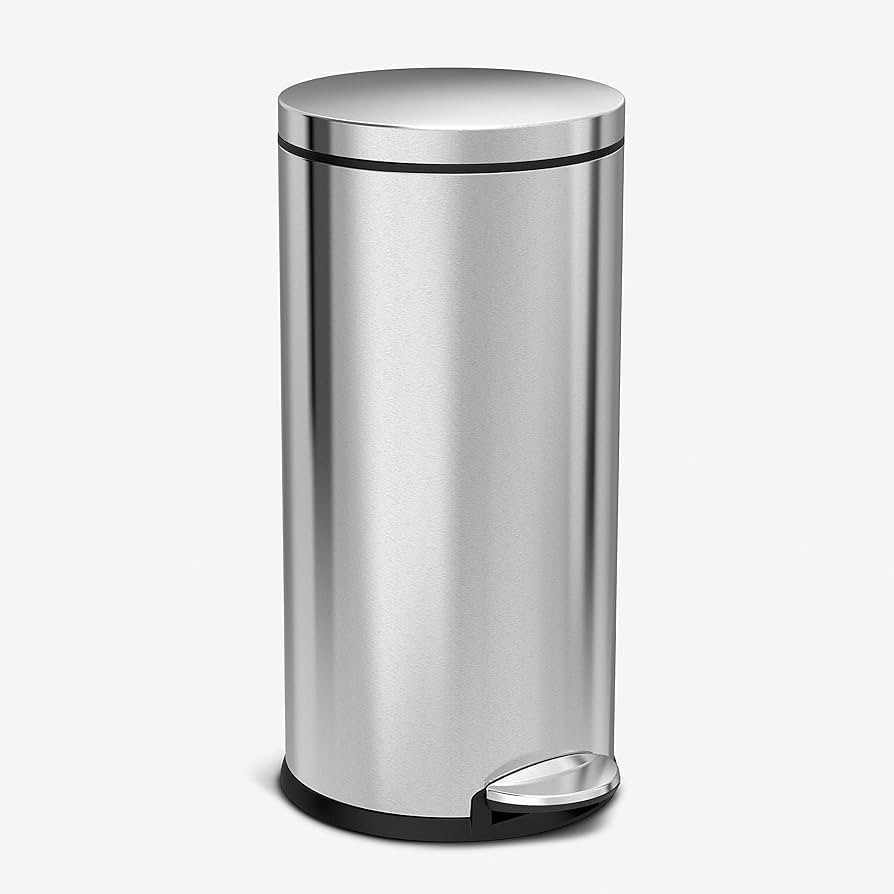 simplehuman 30 Liter / 8 Gallon Round Step Trash Can, Brushed Stainless Steel,15.1 x 12.4 x 25.6 ... | Amazon (US)