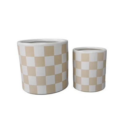 Set Of 2,8.25" & 6.25" BEIGE Checker Planter | Wayfair North America