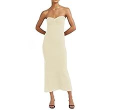 Women’s Midi Dress Sexy Sweetheart Neck Ribbed Knit Twisted Backless Sleeveless Summer Beach Party D | Amazon (US)