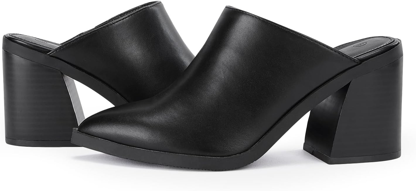 JeimPoey Womens Mules Pumps Point Closed Toe Slip-on Heels Stacked Chunky Block Heel Backless Clogs | Amazon (US)