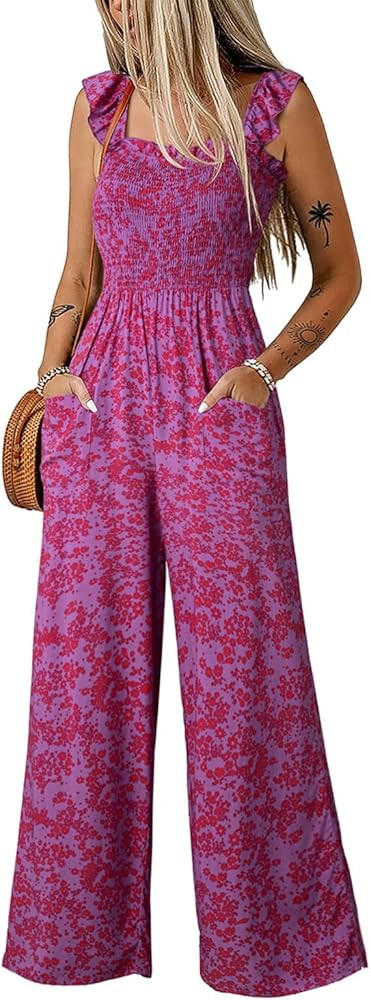 Dokotoo Floral Jumpsuits for Women 2026 Summer Floral Ruffle Sleeves Square Neck Rompers with Poc... | Amazon (US)