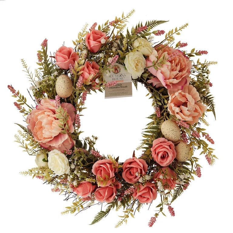Easter Pink Floral Wreath, 22 in, by My Texas House | Walmart (US)