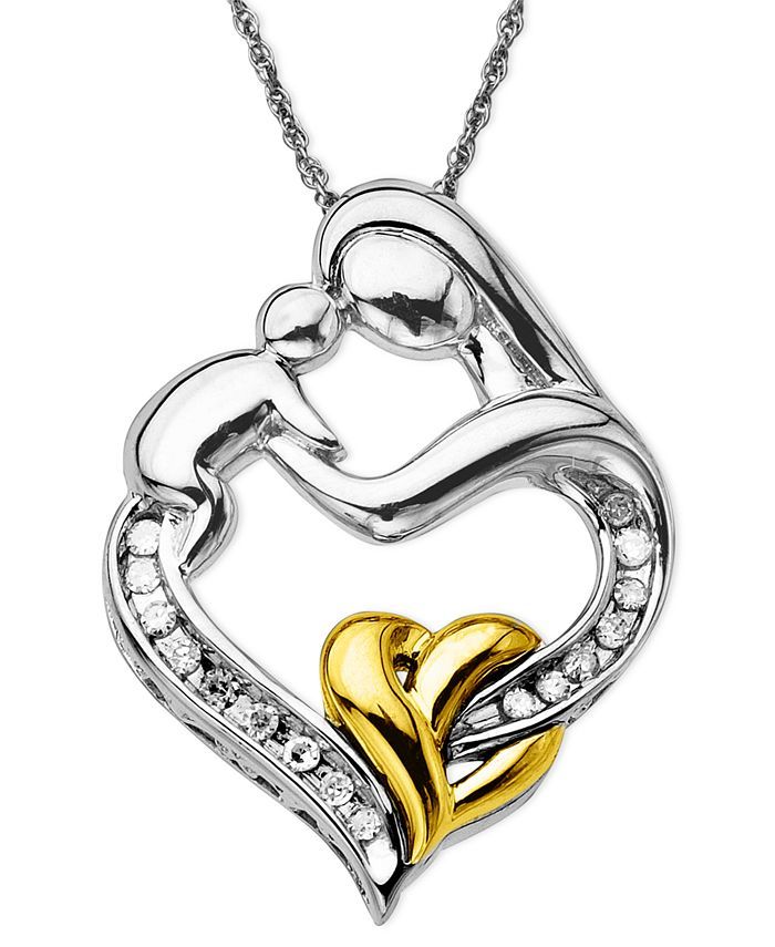Macy's Mother and Infant Diamond Pendant Necklace in 14k Gold and Sterling Silver (1/10 ct. t.w.)... | Macys (US)