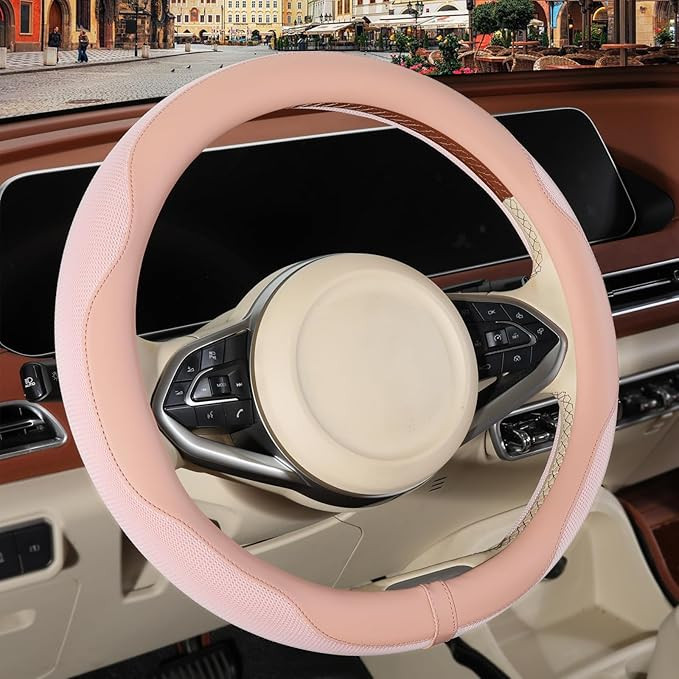 Nappa Leather Pink Steering Wheel Cover, Advanced Microfiber Leather Non-Slip Breathable Fabric, ... | Amazon (US)