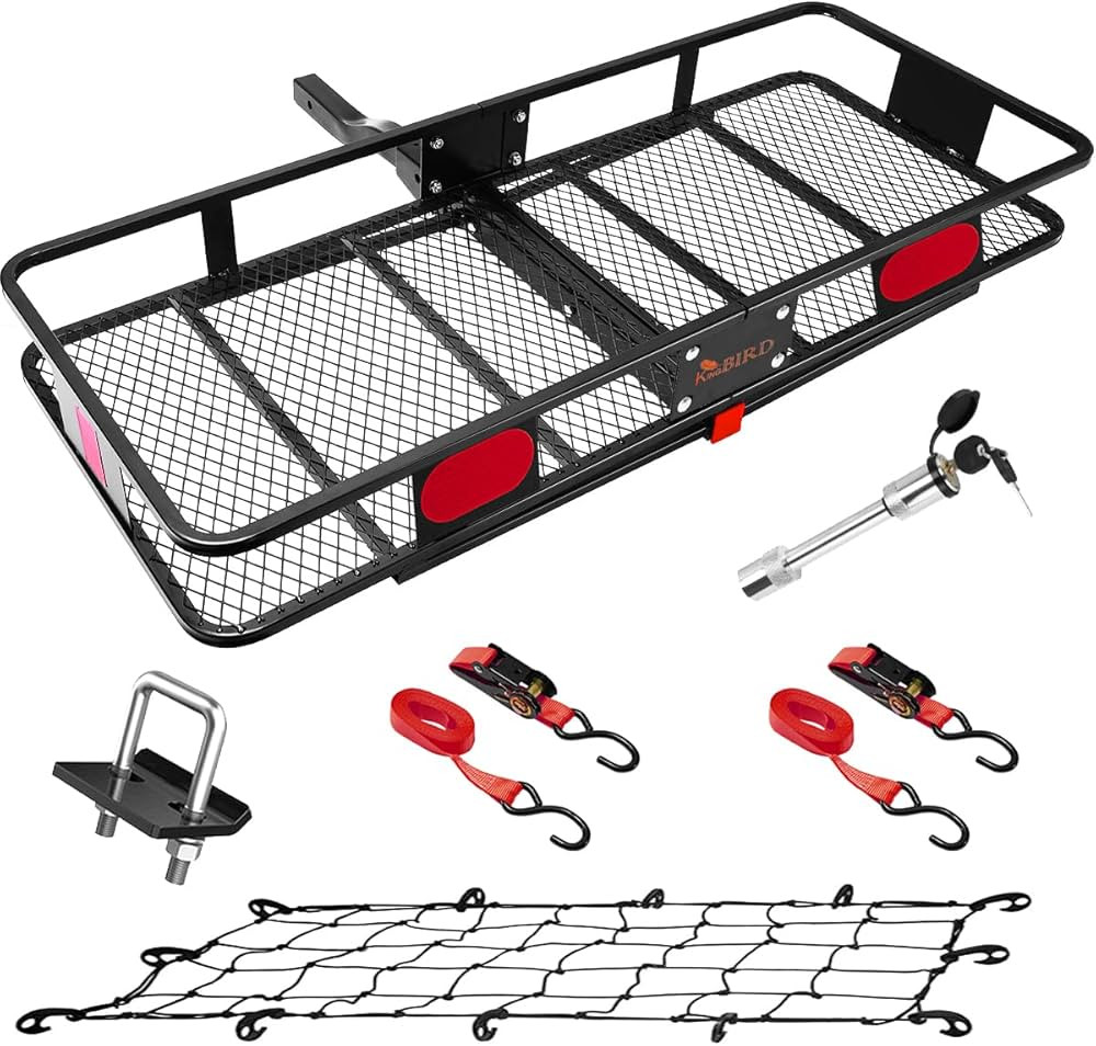 King Bird Folding Hitch Mount Cargo Carrier 60x24x6 with Hitch Lock & Hitch Stabilizer & Cargo Ne... | Amazon (US)