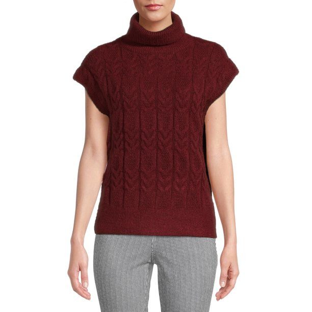 Time and Tru Women's Mock Neck Cable Vest Sweater - Walmart.com | Walmart (US)