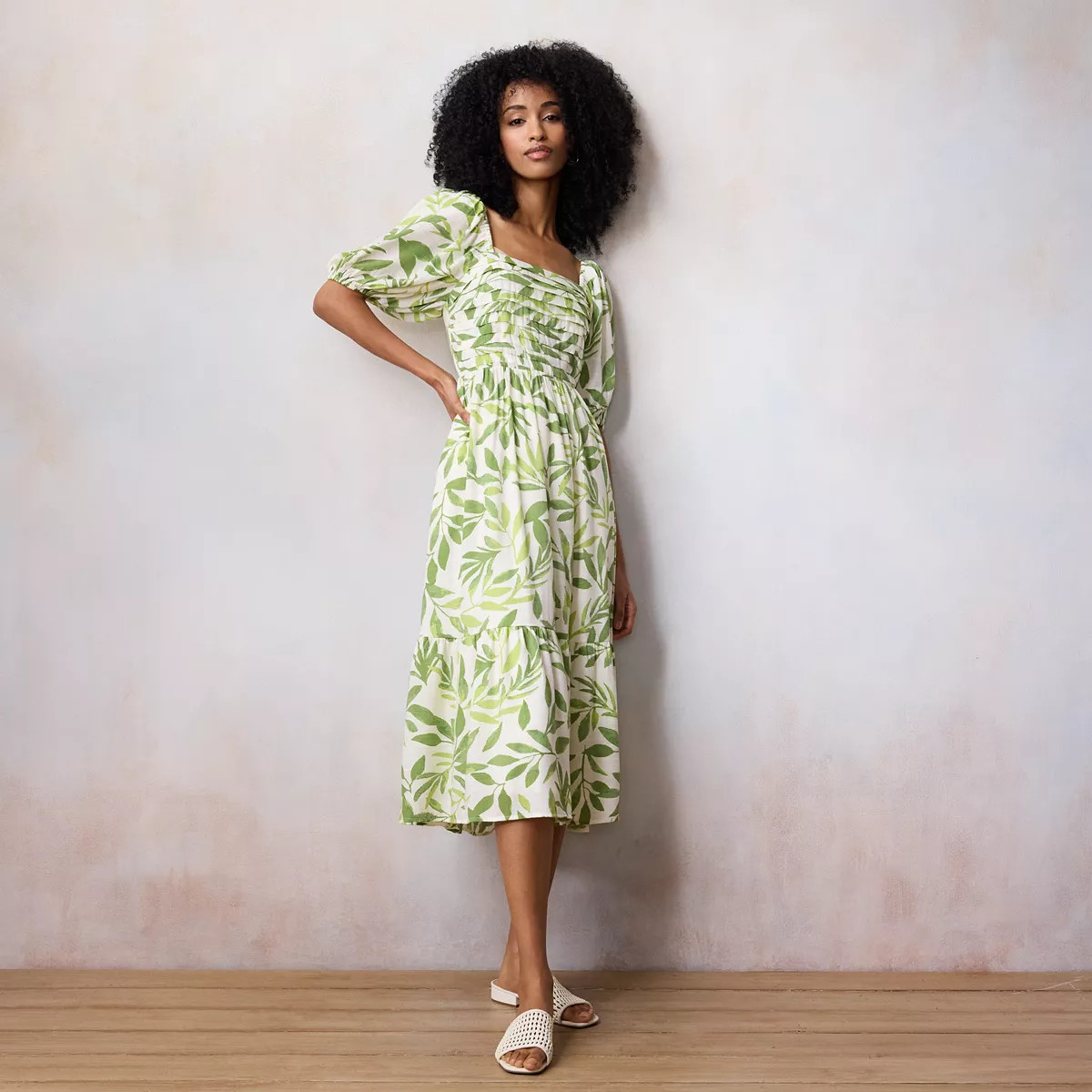 Women's LC Lauren Conrad Pleated Bodice Squareneck Midi Dress | Kohl's