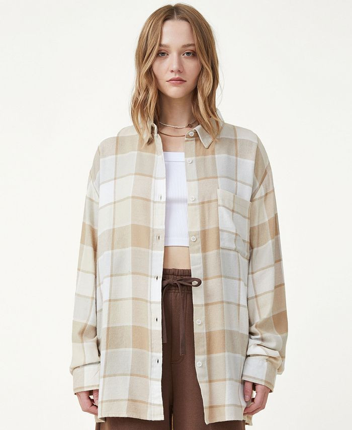 COTTON ON Women's Boyfriend Plaid Shirt & Reviews - Tops - Juniors - Macy's | Macys (US)