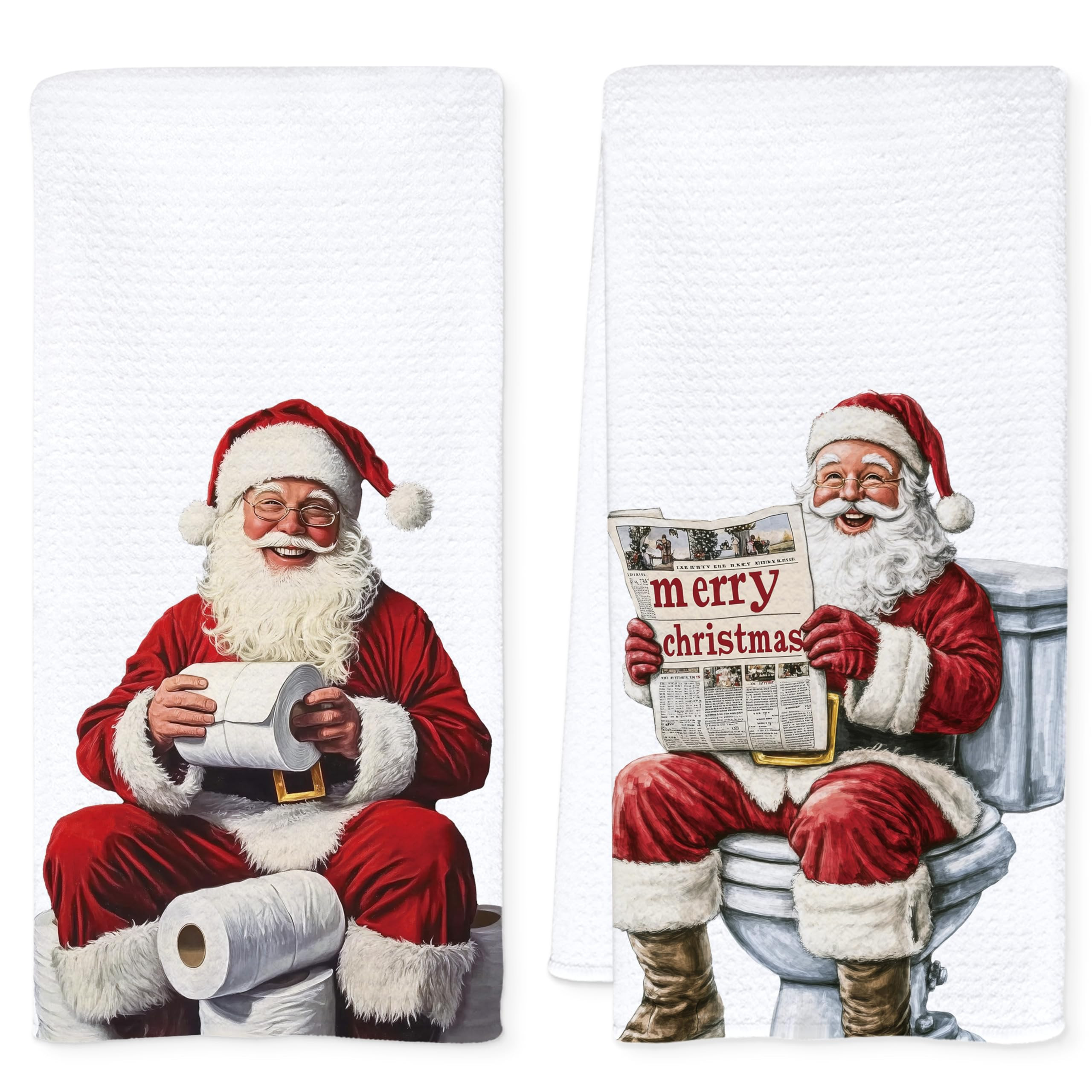 Funny Santa Bathroom Decor Hand Towels, Christmas Santa Claus Sitting on Toilet Decorative Hand T... | Amazon (US)