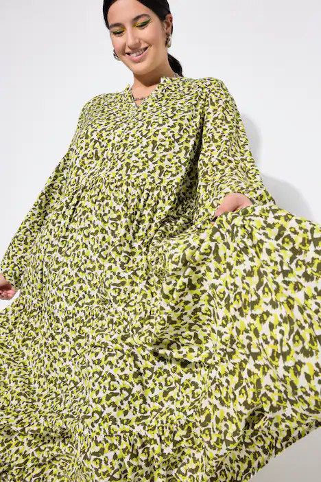 Electric Leopard Print  Flounce Panel  Dress | Ulla Popken - US