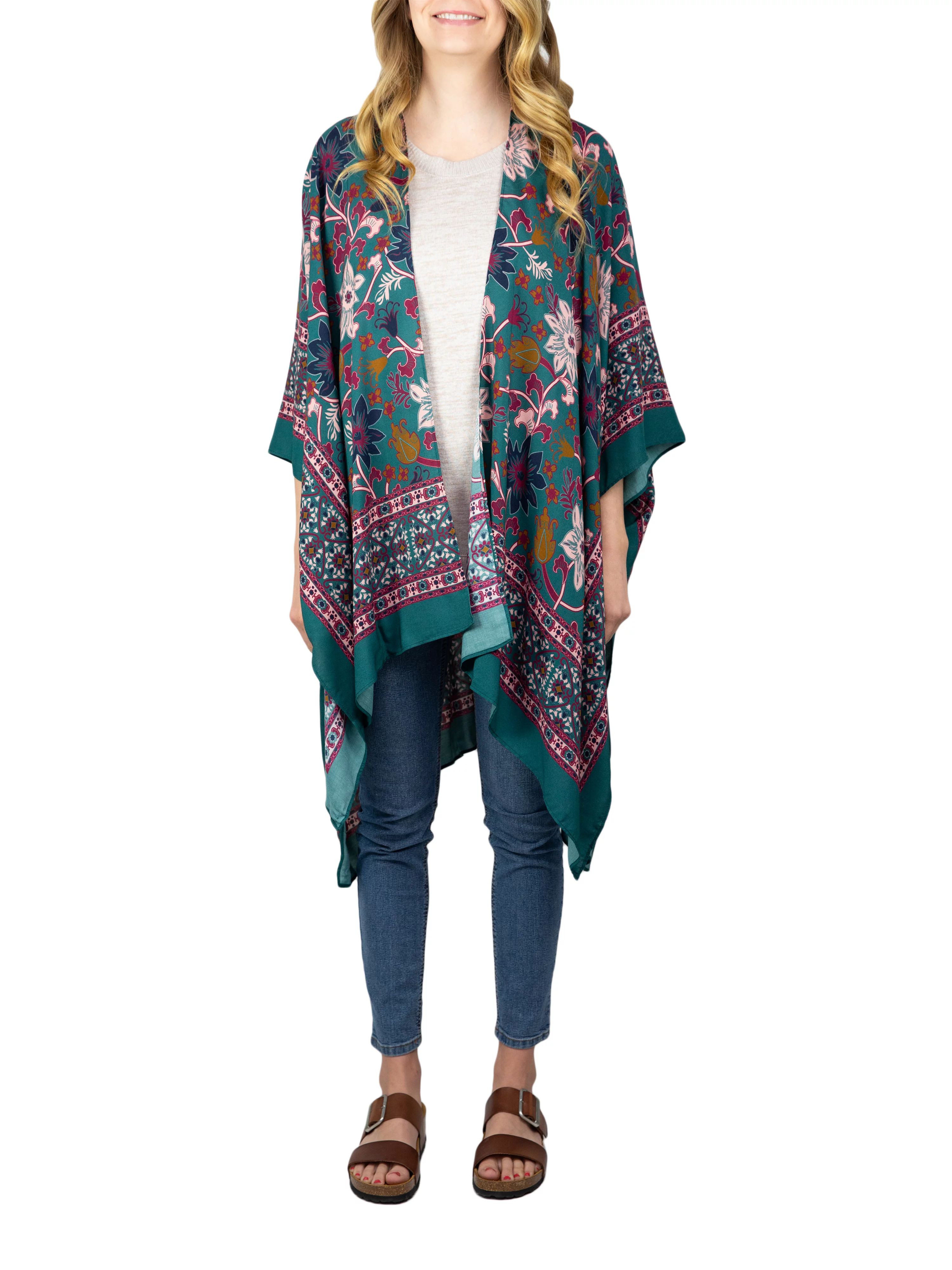 Time and Tru Ladies Floral Print Kimono Ruana Size Small/Medium | Walmart (US)
