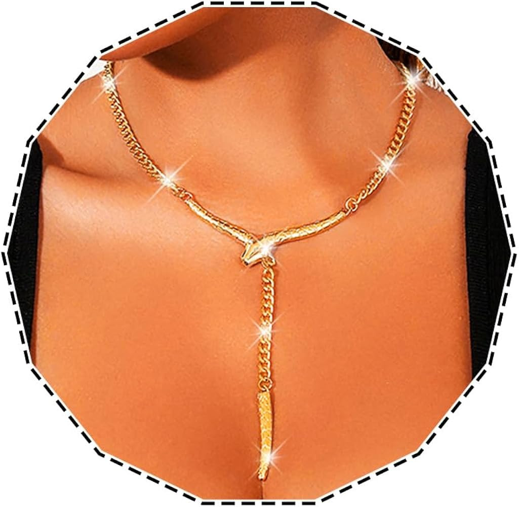 Gold Choker Necklace Snake Y-Necklace Punk Snake Chain Necklace for Women | Amazon (US)