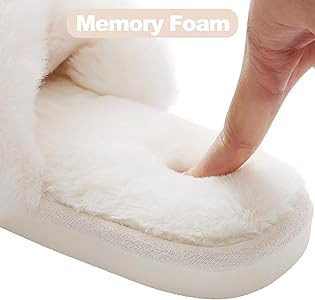 Evshine Women's Fuzzy Slippers Cross Band Memory Foam House Slippers Open Toe | Amazon (US)
