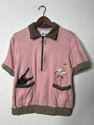 Tombolo Flamingo Tartare Cabana Terry Cloth Polo Shirt Flamingo Gator Zip Size S  | eBay | eBay US
