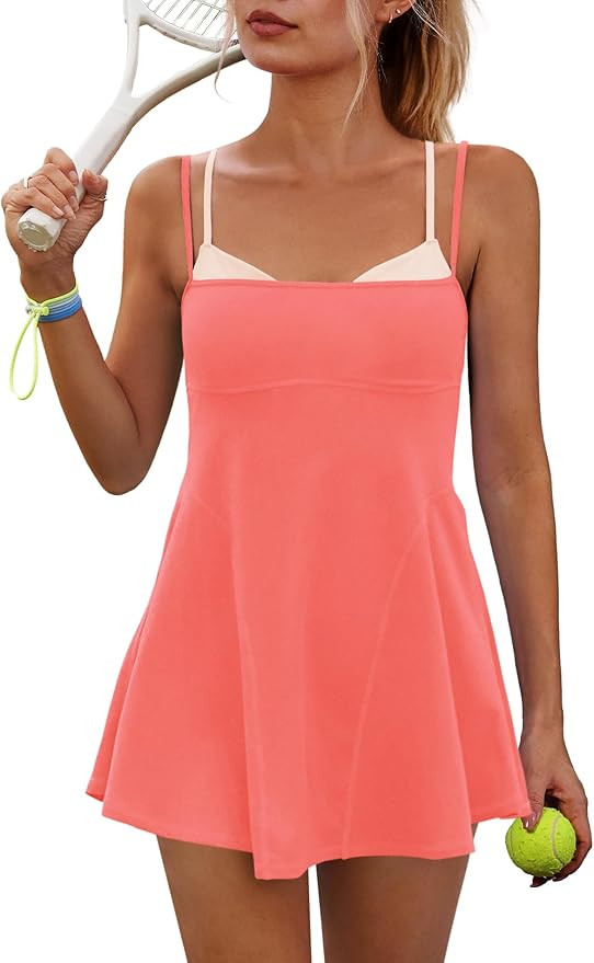 Yanekop Womens Tennis Dress Athletic Dress with Shorts and Bra Golf Outfits Spaghetti Strap Worko... | Amazon (US)
